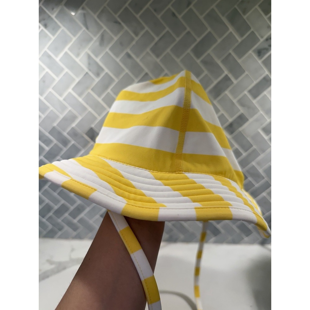 Hanna Andersson Swim Sun Bucket Hat Cap Medium Yellow Stripe Fun Beach Ties